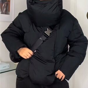 Luxe to Kill Black Wrap Neck Puffer Coat